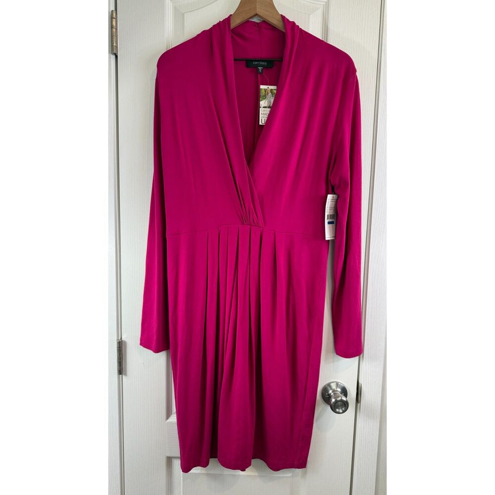 Karen Kane Fuschia Shirred Wrap Dress Long Sleeve Women's Size XL New With Tags